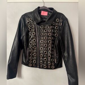 Stylish Azalea Wang Black Leather Jacket with Eyelet Detailing.new. Xl